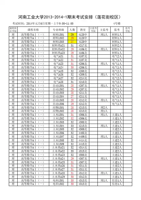 河南工业大学13-14-1期末考试安排