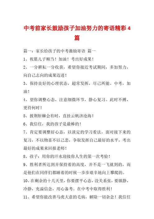 中考前家长鼓励孩子加油努力的寄语精彩4篇