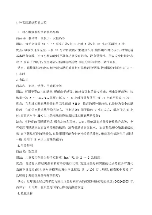 种常用退烧药的比较