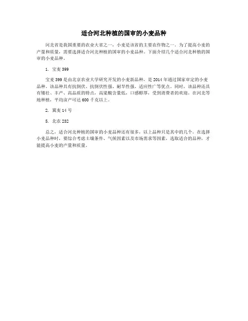 适合河北种植的国审的小麦品种