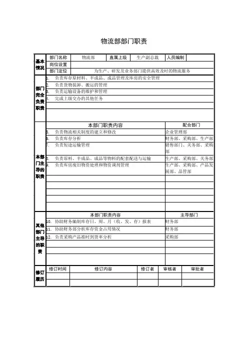 物流部部门职责