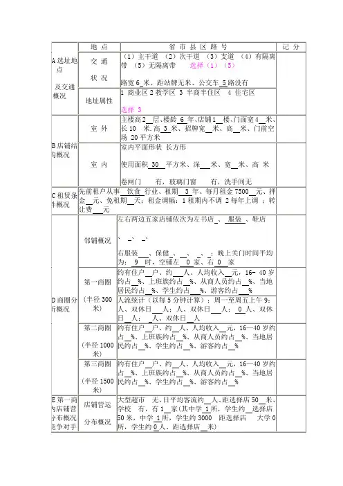店面选址及评估表
