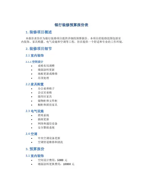 银行装修预算报价表