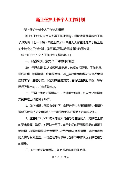 新上任护士长个人工作计划
