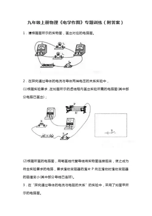 九年级上册物理《电学作图》专题训练(附答案)