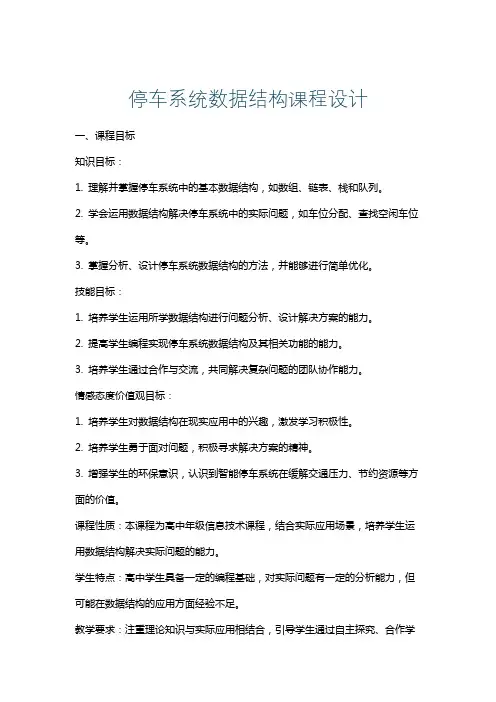 停车系统数据结构课程设计