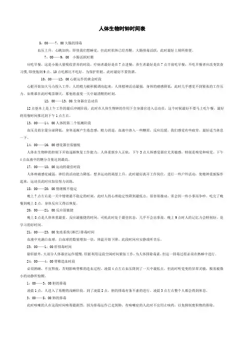 人体生物钟时间表格模板