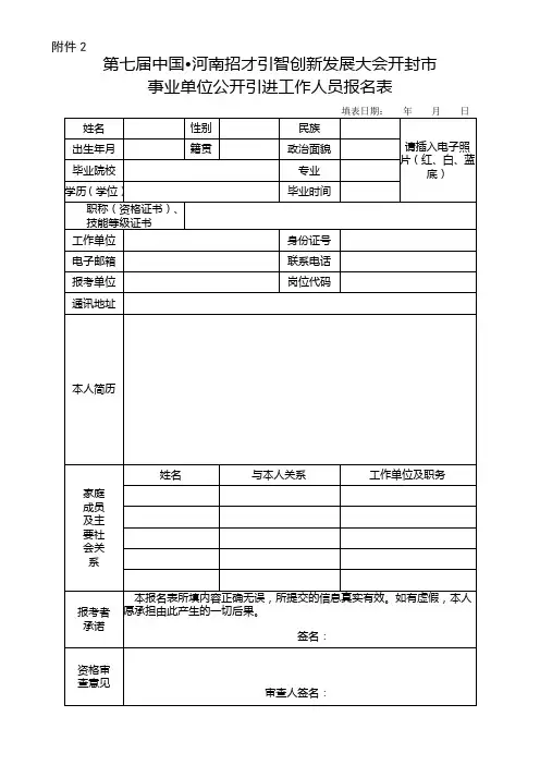 事业单位公开招聘人员报名登记表
