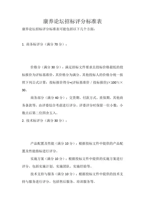 康养论坛招标评分标准表