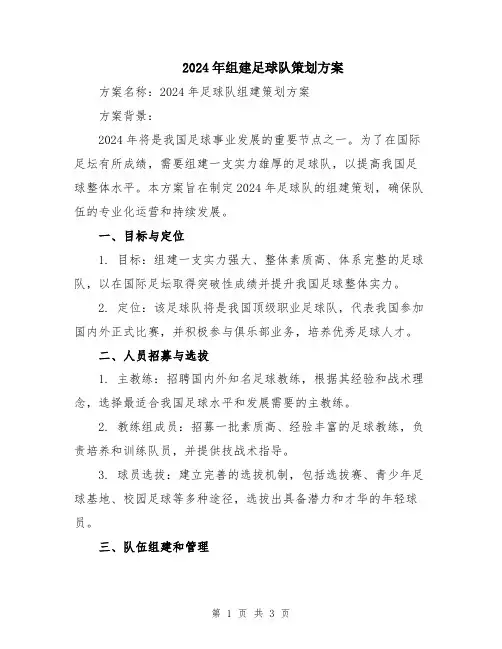 2024年组建足球队策划方案