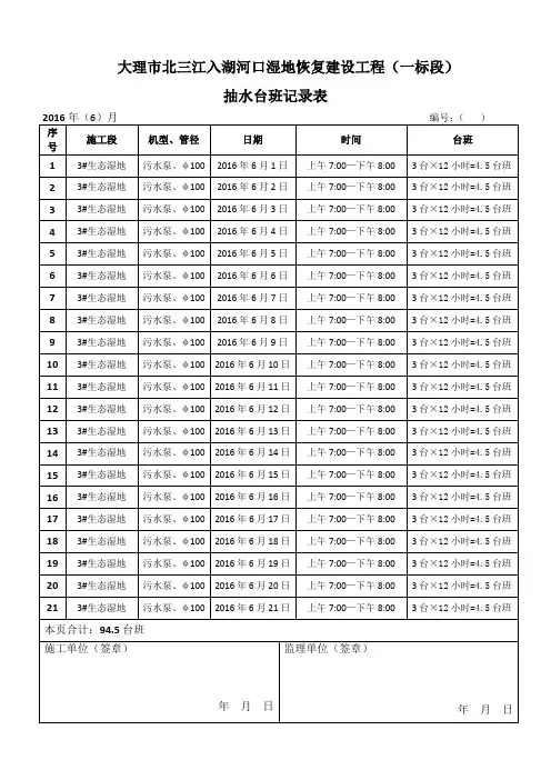 施工现场抽水台班