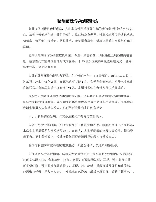 猪细菌性传染病猪肺疫
