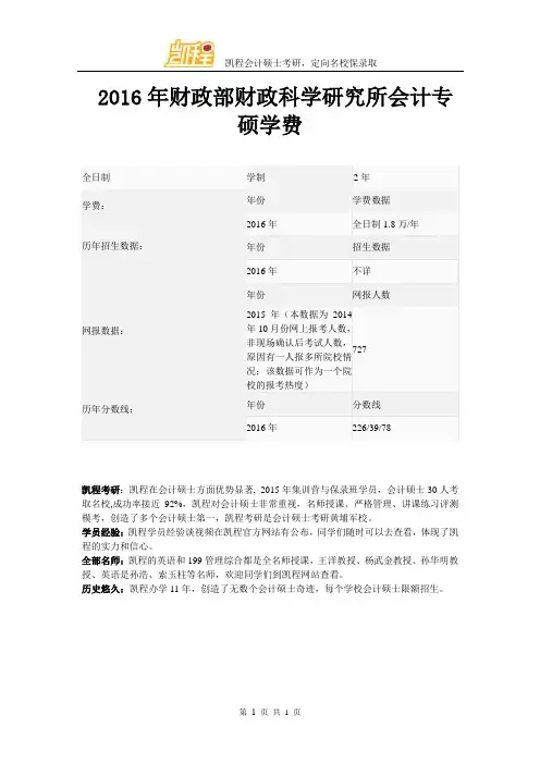 2016年财政部财政科学研究所会计专硕学费