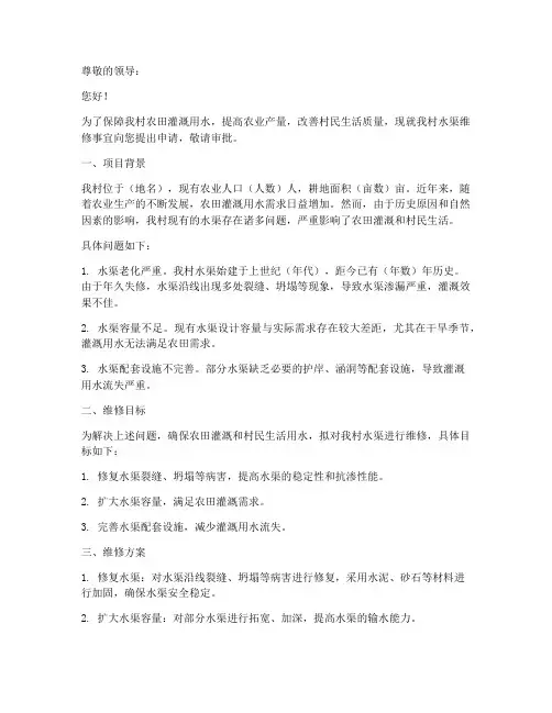 水渠维修申请报告