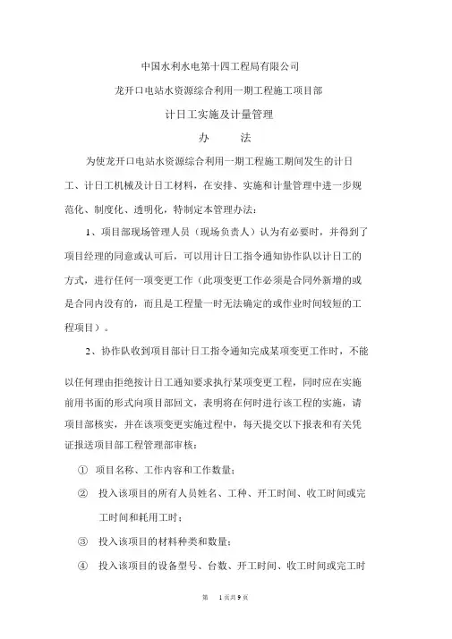 计日工管理办法