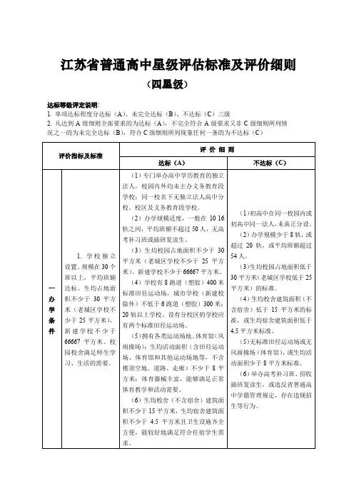 江苏省普通高中星级评估标准及评价细则