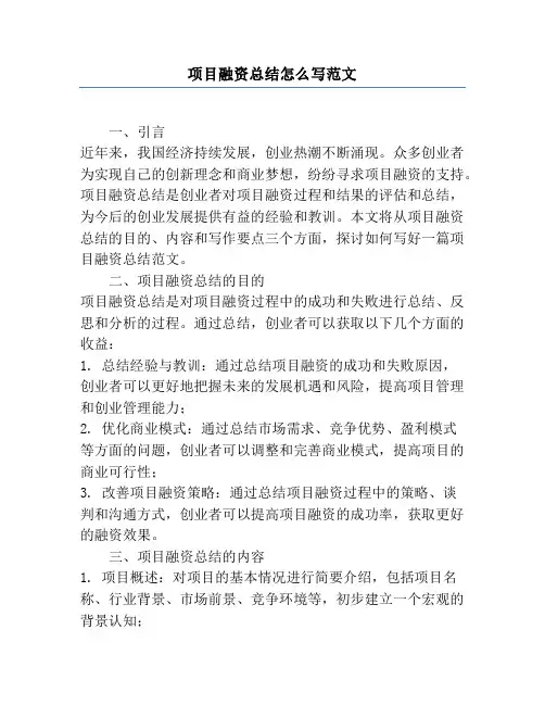 项目融资总结怎么写范文