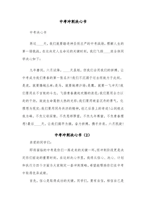 中考冲刺决心书（3篇）