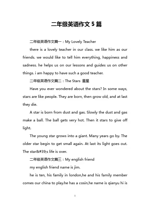 二年级英语作文5篇