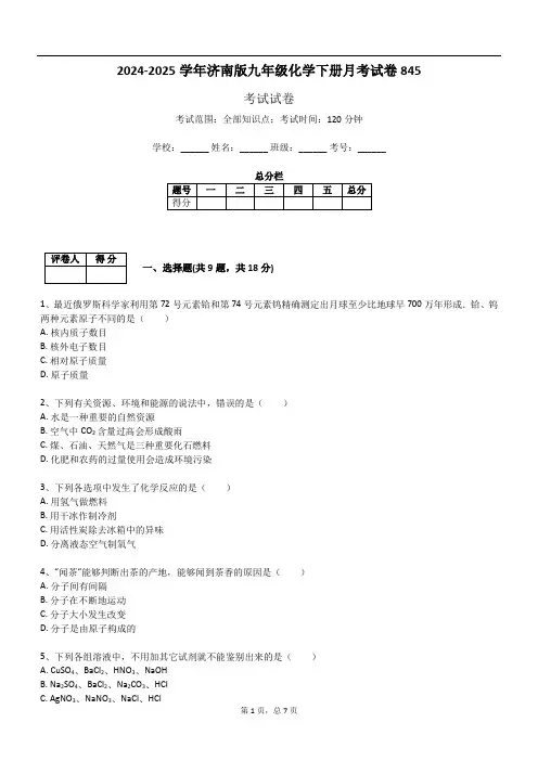 2024-2025学年济南版九年级化学下册月考试卷845