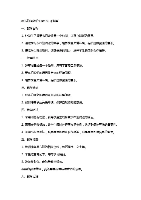 罗布泊消逝的仙湖公开课教案