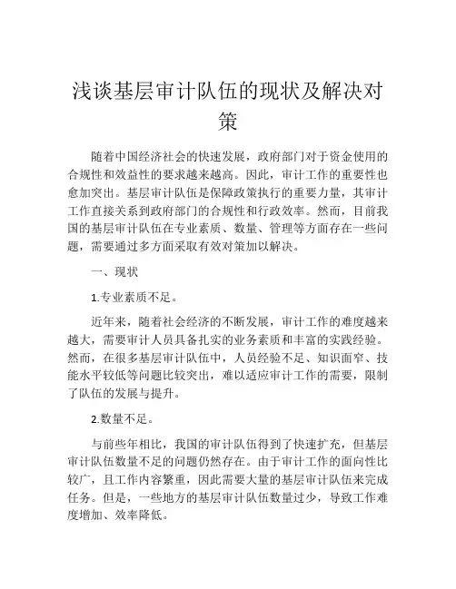 浅谈基层审计队伍的现状及解决对策