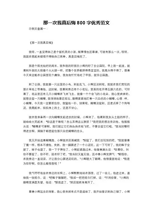那一次我真后悔800字优秀范文