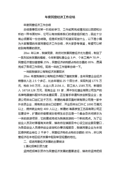 年度民营经济工作总结