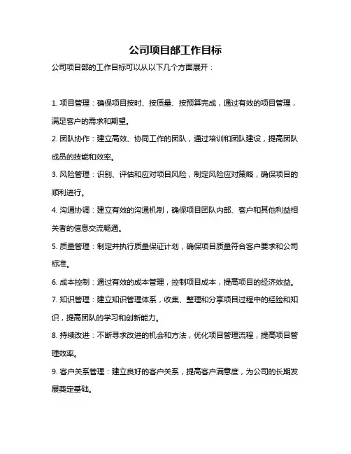 公司项目部工作目标