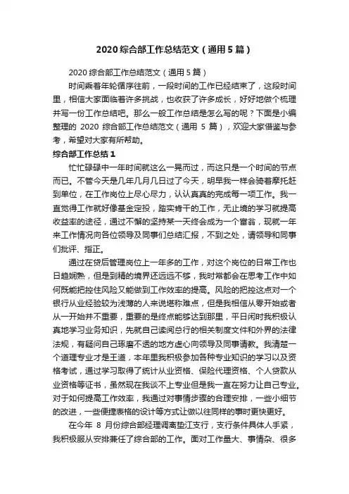 2020综合部工作总结范文（通用5篇）