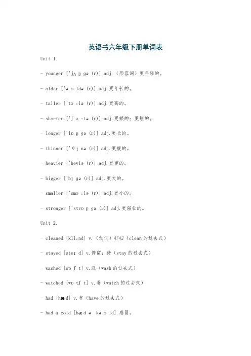 英语书六年级下册单词表