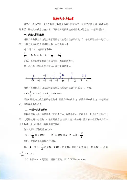 七年级数学上册 1.3 有理数大小的比较 比较大小方法多素材 (新版)湘教版