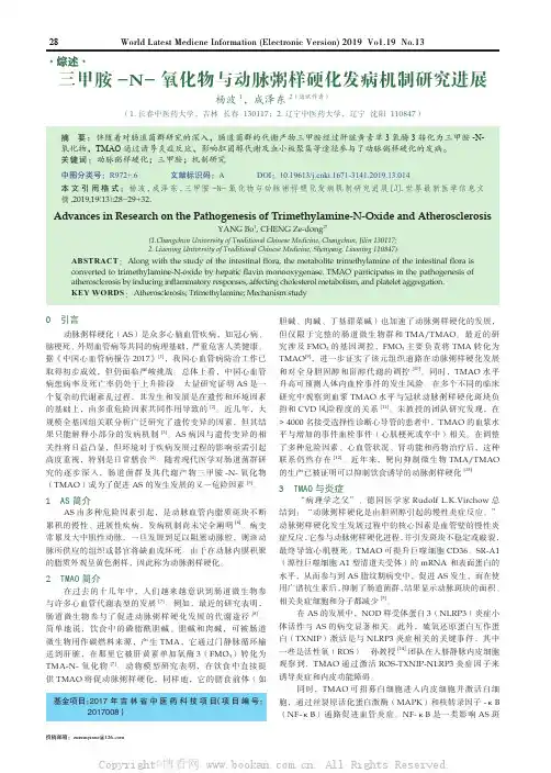 三甲胺-N- 氧化物与动脉粥样硬化发病机制研究进展