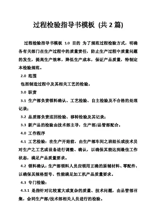过程检验指导书模板（共2篇）