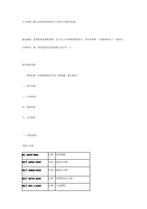 酒生产的执行标准大全