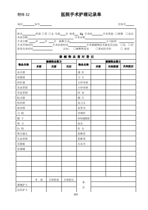 医院手术护理记录单
