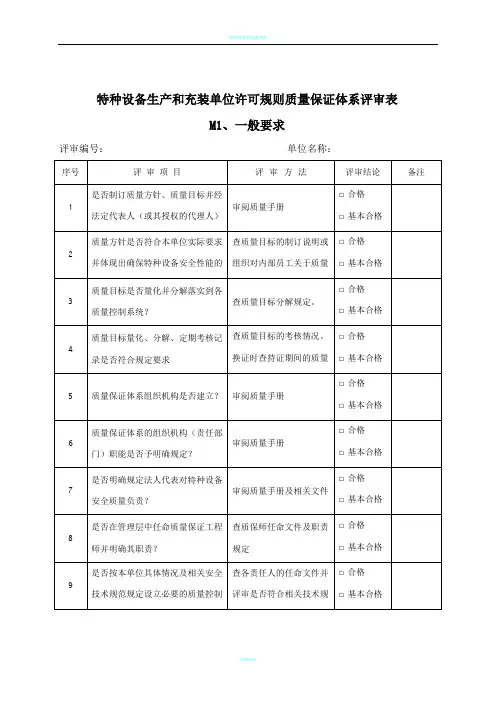TSG 07-2019质量保证体系评审表