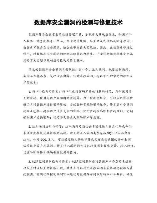 数据库安全漏洞的检测与修复技术