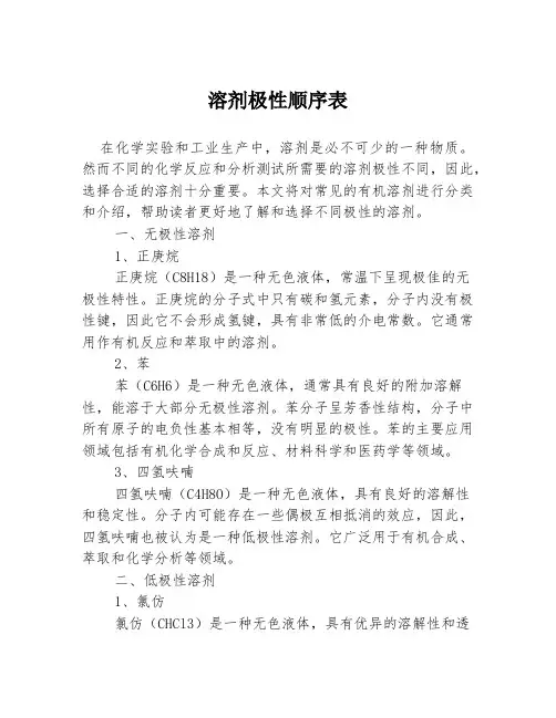 溶剂极性顺序表