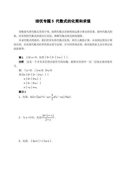 培优专题5代数式的化简和求值(含答案)-