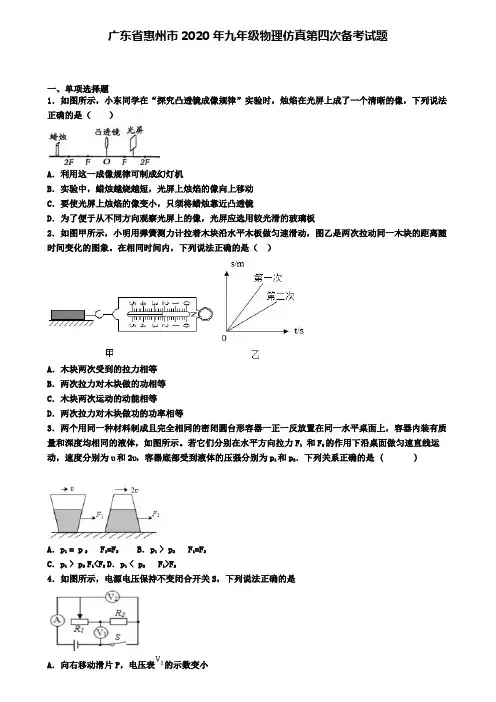 广东省惠州市2020年九年级物理仿真第四次备考试题