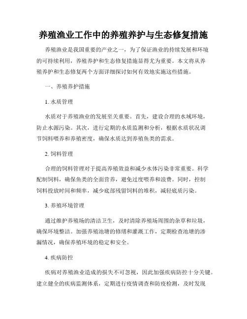 养殖渔业工作中的养殖养护与生态修复措施