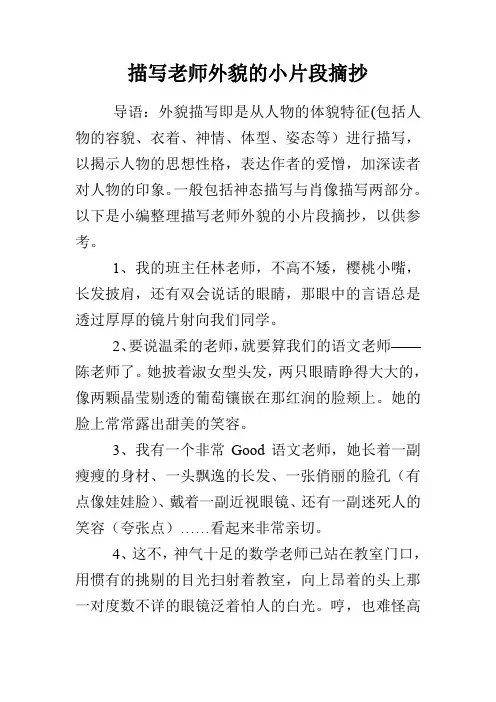 描写老师外貌的小片段摘抄
