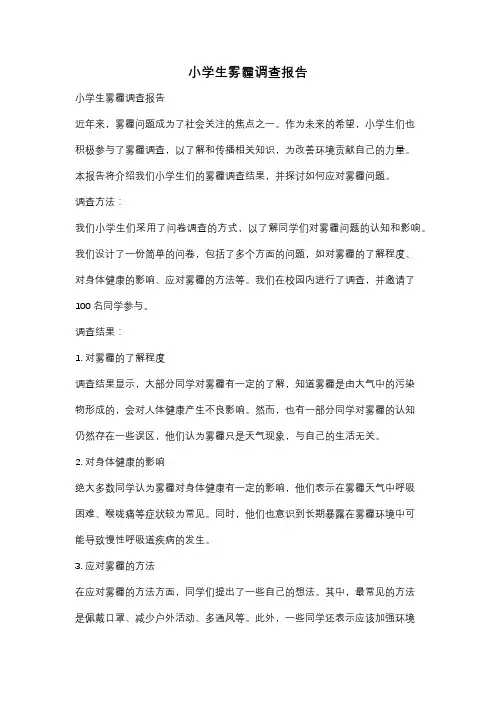 小学生雾霾调查报告