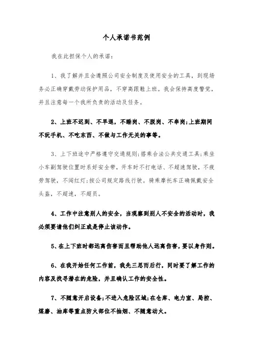 个人承诺书范例（六篇）