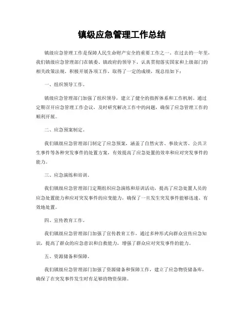 镇级应急管理工作总结