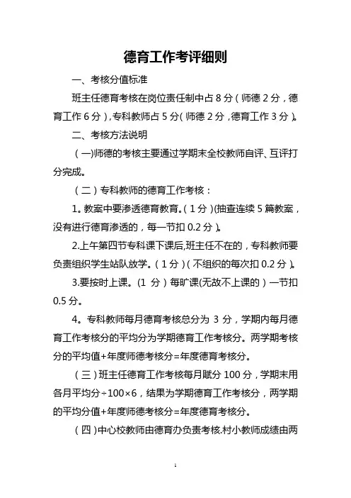 德育工作考评细则(试行稿)