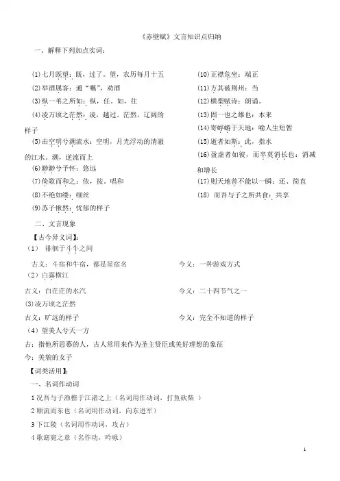 《赤壁赋》知识点归纳(答案版)