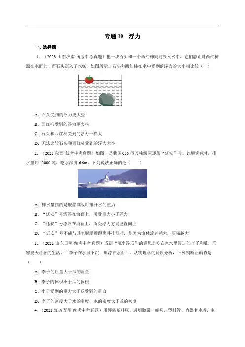 专题10浮力(真题训练)-物理中考一轮复习资料(原卷版)
