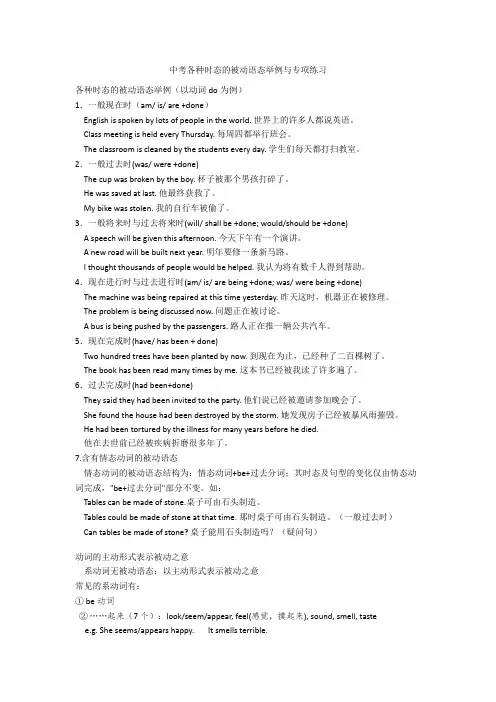 英语各种时态的被动语态举例与专项练习